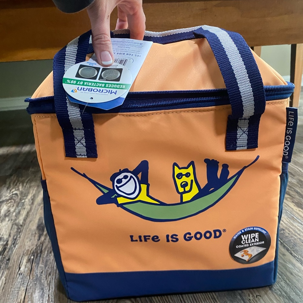 Life Is Good 24 Can Insulated Tote in Orange and Blue